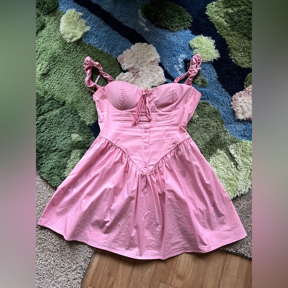 Pink Ruffled Strap Dress